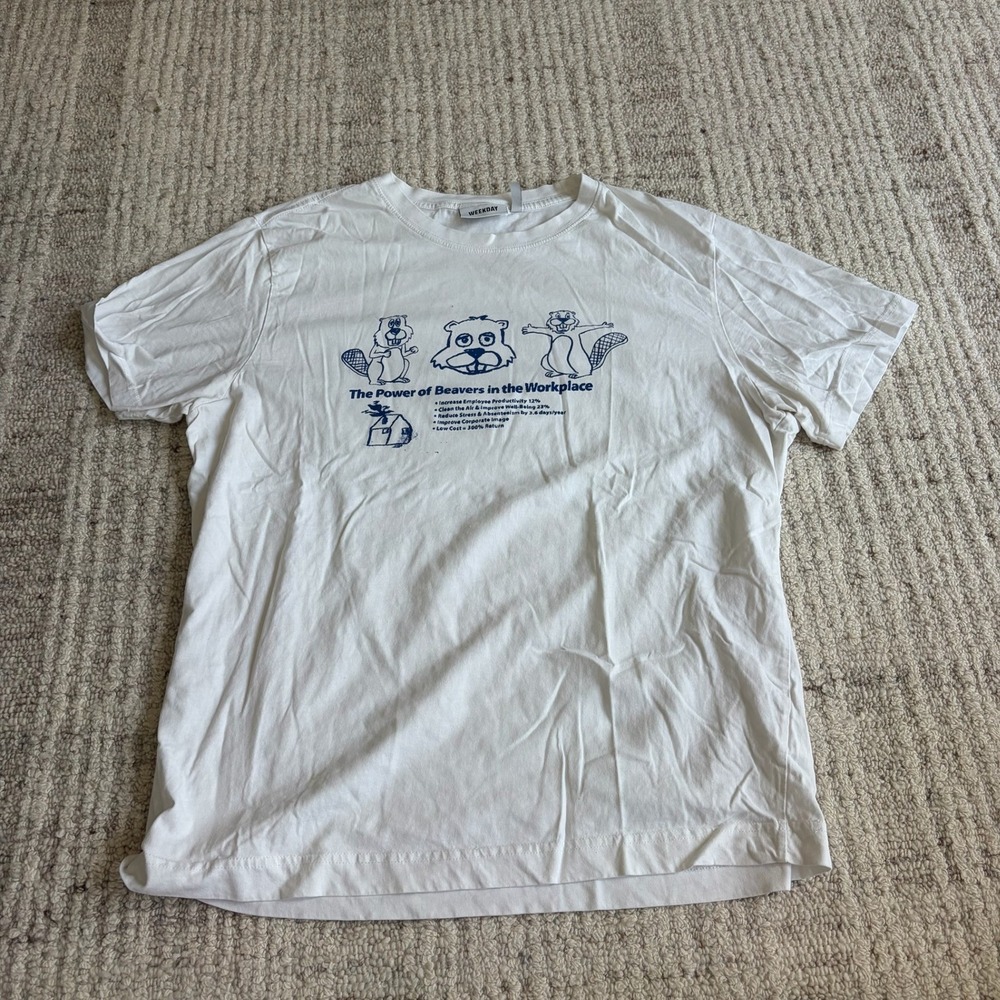 Weekday Power of Beavers in the Workplace Graphic T-Shirt White Large
